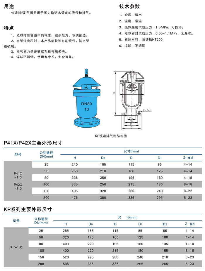 KP-10~P42X快速排氣閥結構圖