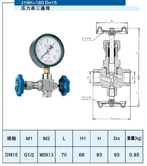  J19H壓力表針型閥結構圖