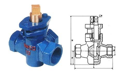 三通銅芯內螺紋旋塞閥X14T結構圖