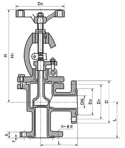 襯氟直角截止閥J44F46結構圖