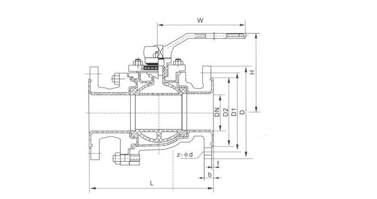 Q41F46襯氟球閥結構圖: