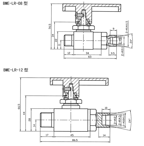 BME外螺紋高壓球閥尺寸圖