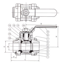 三片式對焊球閥結構圖