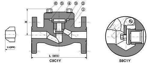 鍛鋼法蘭止回閥H41H結(jié)構(gòu)圖
