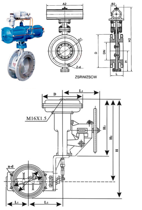 氣動薄膜、活塞調節(jié)蝶閥ZMAW、ZSCW結構圖